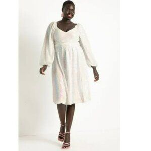 Eloquii Sequin Dress Women's Size Plus 22 White Formal Cocktail Party Midi